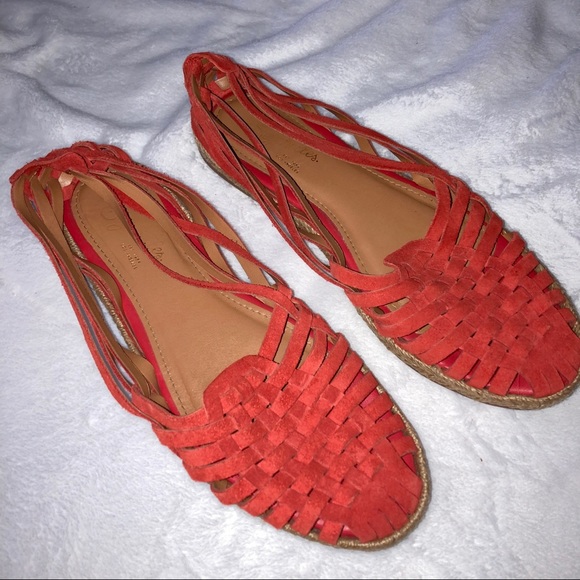 ANTHROPOLOGIE Seychelles Nifty Huaraches Moccasin Espadrilles in orange red sz 7 - Picture 2 of 9